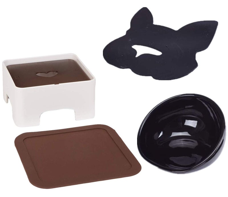 JYHY Bulldog Bowl Ceramic Dog Food Bowl - Dog Cat Dish Wide Mouth Dog Bowl Pet Sterile Tilted Pet Feeder with Anti-Skid Rubber Mat (M/1.5 Cup(Black Bowl)) - Image 3